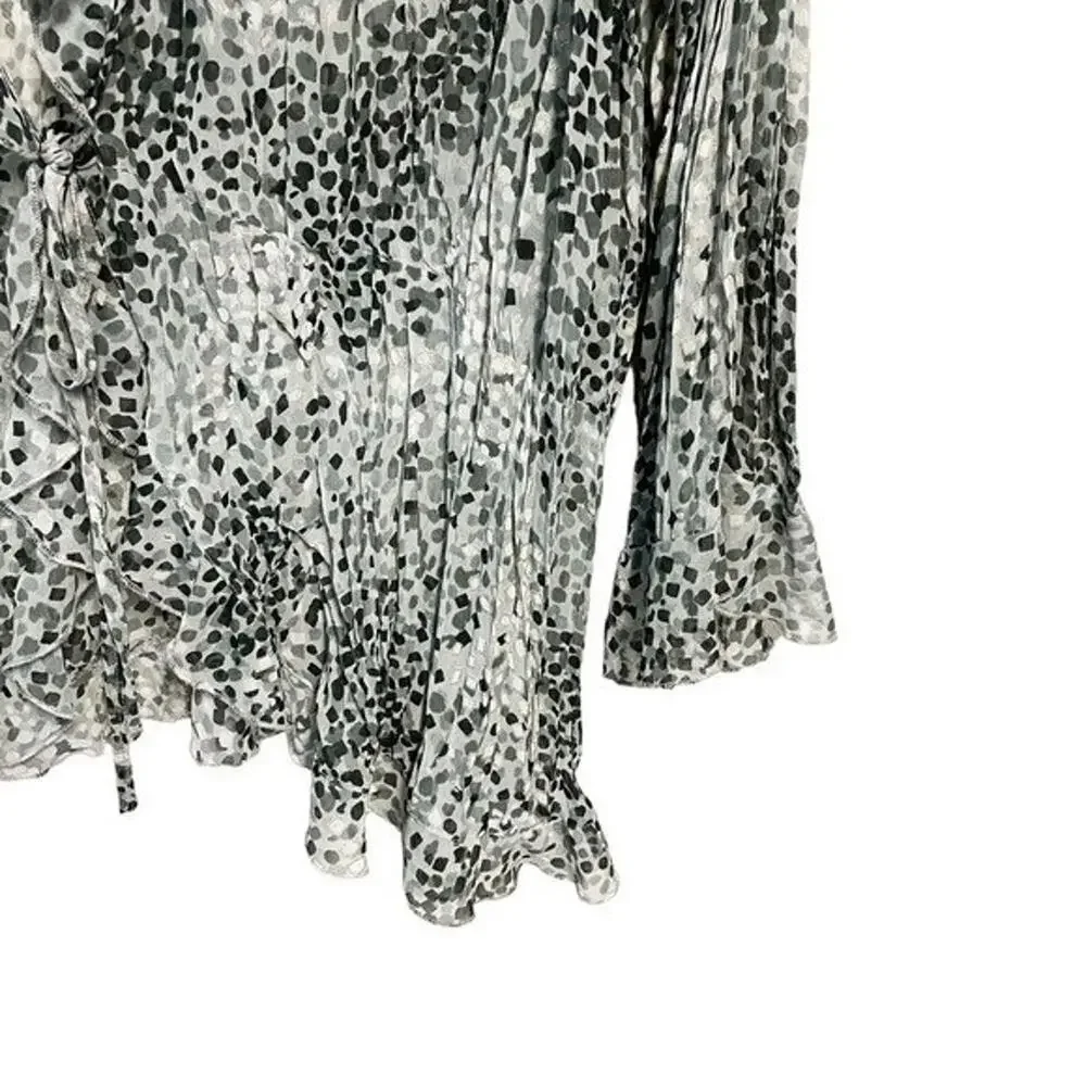 Waterfall Open Front Cardigan Sheer WhimsyGoth‎ Ruffle Blouse Polka Dot Top Sz L